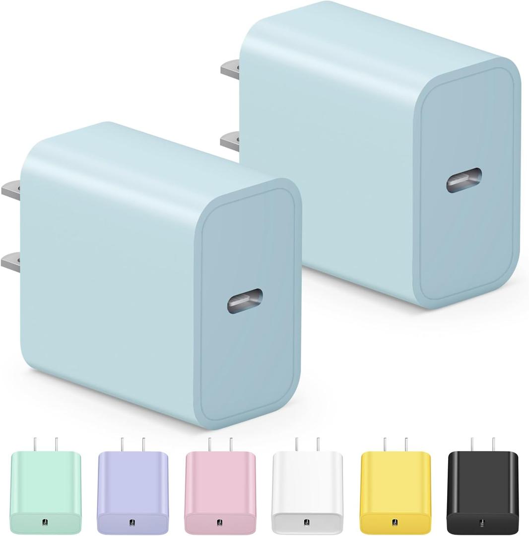 5 x USB C Charger Block iPhone Charger Block Type C Charger 2-Pack iPhone 15 Charger Block for iPhone 15/15 Plus/15 Pro/15 Pro Max/iPhone 14/14 Pro Max/13/12 Pro Max/11 Pro/Max/iPad Pro and Samsung(Blue)