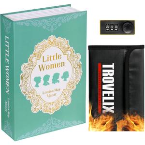 Book Safe with Combination Lock, Hidden Safe (9.5 x 6.2 x 2.2 Inch) with Fireproof Bag, Secret Diversion Safe, Hollow Book Box Hidden Storage, Money Safe Box for Cash (LITTLE WOMEN) (Large)