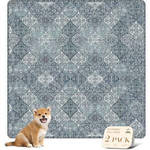 nunubaby Washable Pee Pads for Dogs, Stylish, Non-Slip and Leak-Proof Pee Pads. Reusable Potty Pads for Dogs for Crates and Floors.(Blue/Multi, 54" x54" ) (54x54 Inch (Pack of 2))