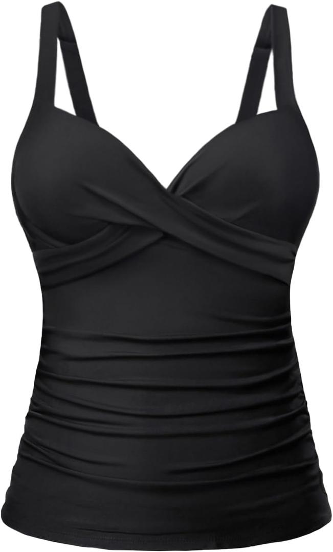 Women's Underwire Tankini Top Only - Push Up Swimsuit Top with Bra Support Tummy Control Bathing Suit Top No Bottom 2025 (L)