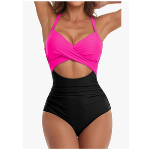 Eomenie Women's One Piece Swimsuits Tummy Control Cutout High Waisted Bathing Suit Wrap Tie Back 1 Piece Swimsuit, size -M