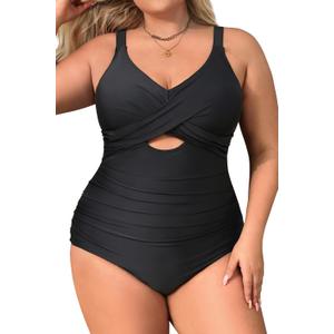 Daci Plus Size One Piece Swimsuits - Tummy Control Bathing Suit for Women Cutout Swimwear (Black, 18W)