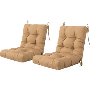 ARTPLAN Seat/Back Outdoor Chair Cushion, Patio Chair Cushion with Tie, Tufted Patio Cushion Replacement, Set of 2, (2 Pack) (Light Brown)