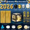 2026 Graduation Decorations - 86 PCS Graduation Party Decor Supplies Set Includes LED Light Strings Balloon Block Boxes with Letters Foil Curtains Backdrop 2026 Balloon Garland Kit- Black Gold