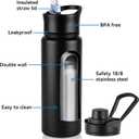 VEGOND 24oz Insulated Stainless Steel Water Bottle with Straw Lid, Double Wall Vacuum Bottle for Hiking, Camping, Gym, Work, Home Use, Black 8 Pack