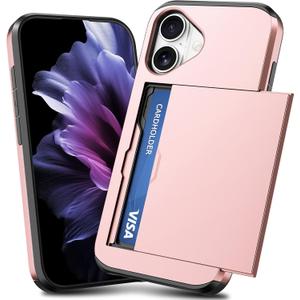 TOPAUX for iPhone 17 Wallet Case Slim Credit Card Holder Slot Slide Cover Back Pocket Compartment Dual Layer Shock Absorption Rugged Bumper Anti-Scratch Protective Hard Shell for iPhone 17 Rose Gold