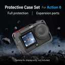Camera Cage for DJI Osmo Action 6, Aluminum Alloy Protective Frame with Cold Shoe and 1/4" Screw, Magnetic Quick Release, 2 Sets Tempered Glass Screen Protector, Action 6 Accessories