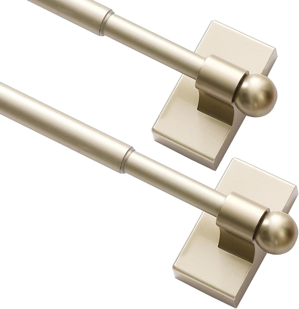 Turquoize 2 Pack Magnetic Curtain Rods for Metal Doors - Multi-Use Adjustable Cafe Sidelight Rods, Extends 09 to 16 Inch, Champaign Gold, 2-Pack
