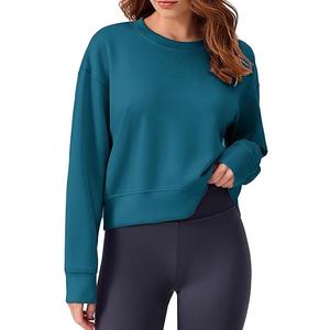 PINSPARK Soft Crewneck Cropped Sweatshirt for Women Long Sleeve Relaxed Lightweight Basic Crop Tops 2025 (Small, Teal)