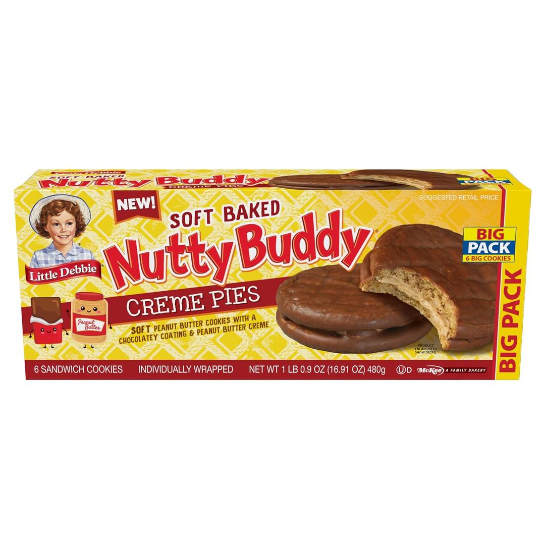 6 x Little Debbie Nutty Buddy Creme Pie Big Pack, 16.9 oz Box (EXP 08/17/26)