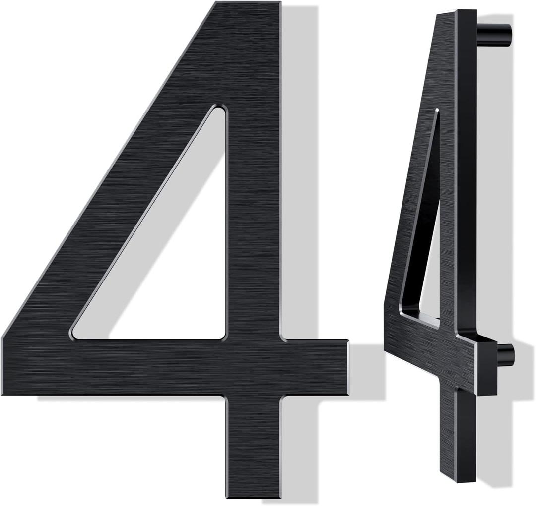 12 Inch Large House Numbers for Outside, Modern Black Metal Address Numbers with Floating Effect, Weatherproof Aluminum, Easy Screw Mount for Fence Wall Garage Gate (4)