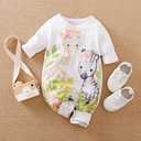 Cute Giraffe + Zebra With Floral Print Long Sleeve Baby Girl Clothes White Jumpsuit For Baby One-Piece Romper (White)