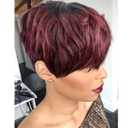 Pixie Cut Human Hair Wigs with Bangs Ombre red Color Wigs Cute Brazilian Short Black and Burgundy Layered Wavy Wigs for Women 1B/99j Color