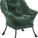 Fabric Lazy Chair for Adults, Oversized Upholstered Sofa Chair, Plush Comfy Lounge Chair with Large Side Storage Pocket, Thick Padded Reading Chair for Living Room, Bedroom, Study Room, Green
