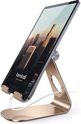Lamicall Tablet Stand, Adjustable Tablet Holder - Desktop Stand Dock Holder Compatible with 4-13" Tablets Such as iPad Pro 11, 9.7, 10.5, 12.9 Air Mini, Kindle, Tab, iPhone Air 17 Pro Max, Gold