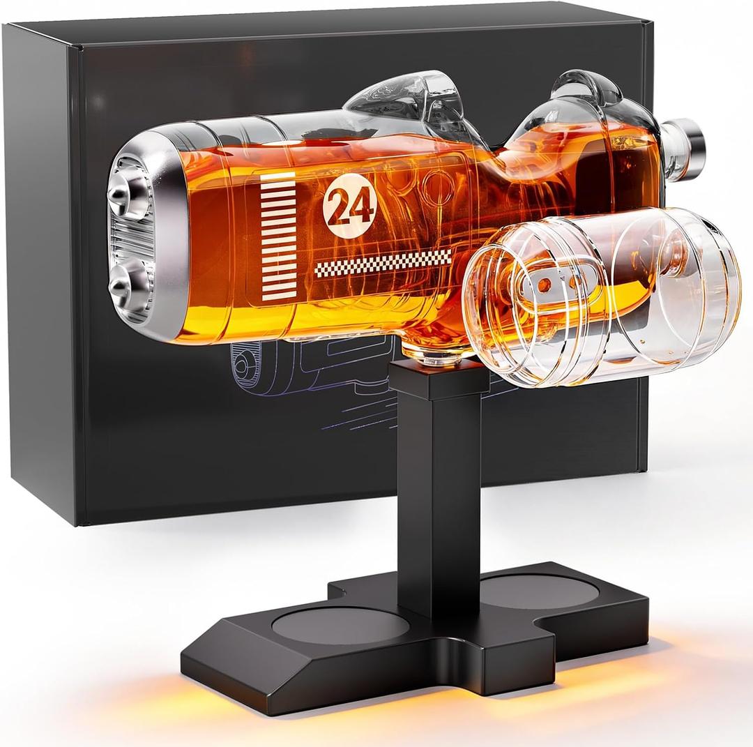 Whiskey Decanter Set, Gifts for Men, Handcrafted Airplane Shaped Liquor Dispenser with 2 Magnetic Glasses, Anniversary, Birthday Present for Husband, Dad, Him, Unique Home Bar Accessories