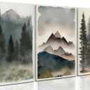 Framed Wall Art for Living Room Set of 3 - Abstract Watercolor Pine Tree Mountain Range Wall Decor, Nature Landscape Canvas Paintings Prints for Bedroom, Home Office Decor - 16x24 Inches