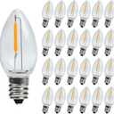 LED Night Light Bulb, Led Replacement Bulbs for Christmas String Lights, Shatterproof & Waterproof Led Bulbs, E12 Candelabra Base, 0.6W Equivalent to 7W, 2200K Warm White, Plastic, 25 Pack