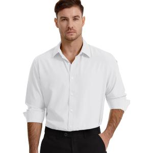Men's Dress Shirts Solid Wrinkle-Free Long Sleeve Button Down Shirt Regular Fit Formal Shirts (XX-Large)