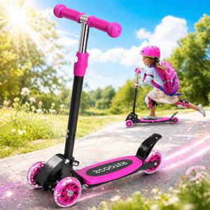 Kids Kick Scooter, Kick Scooter for Kids 2-7 Age, Light up 3 Wheels Kick Scooter, Heavy Duty Folding Lean-to-Steer Scooters with 3 Adjustable Handlebar for Boys Girls Blue