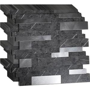 XUANINY 10-Sheet Peel and Stick Metal Backsplash Tiles, Self Adhesive Aluminum 3D Wall Sticker, Wall Panels for Kitchen Bathroom, Bedroom, Living Room(11.81"x11.81") (Dark Grey, 10)