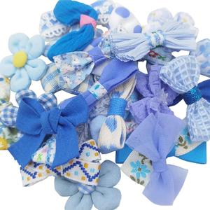 Chenkou Craft Mix Bulk Random 15pcs Blue Fabric Ribbon Flowers Bows Craft Wedding Ornament Appliques (Blue)