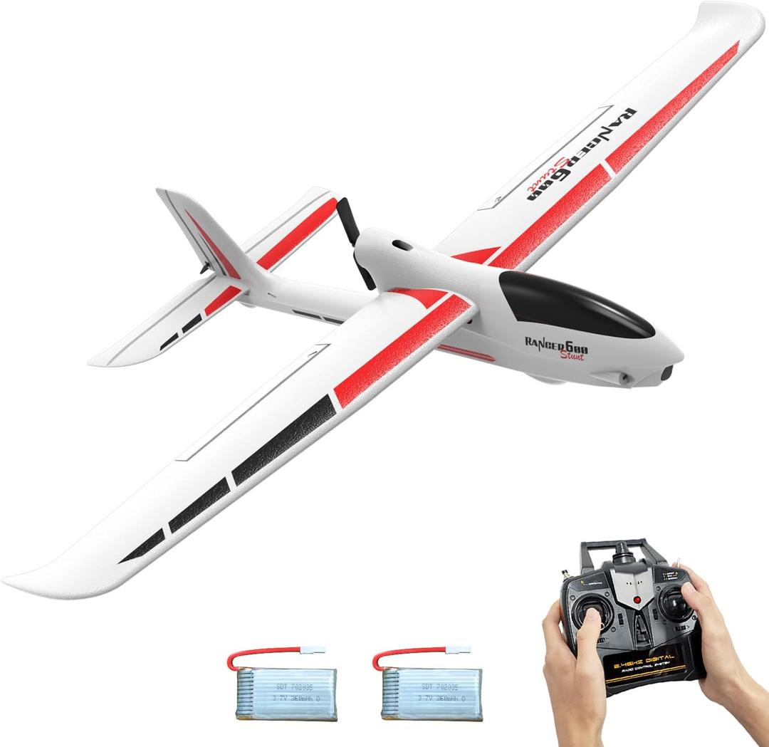 VOLANTEXRC RC Glider Plane Ranger600 Stunt 4 CH Remote Control Airplane RTF with 6-Axis Gyro & 3 Modes Easy to Fly, 2.4GHz Radio Controlled Aircraft for Beginners, Boys & Adults (White)
