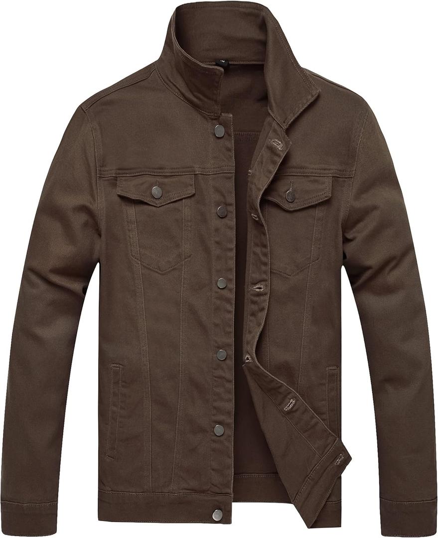 Jean Jacket Men, Men's Denim Jacket Distressed Ripped Slim Fit Stretch Trucker Jackets Classic Casual Denim Coat (X-Large, Brown)