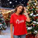 Christmas Shirts for Women Christmas Nurse Tshirt Nurse Letter Print Clothes Christmas Holiday Top (Red, XXL)
