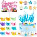 26 Pcs Axolotl Birthday Decorations Supplies Include 1 Cake Topper 3 Bags Artificial Seagrass 22 Pcs Axolotl Toy Cake Decorations for Ocean Party