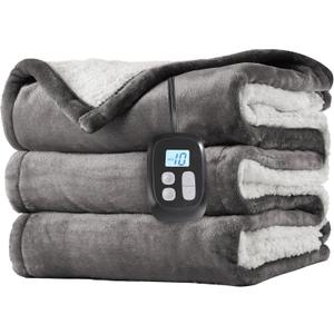 Electric Heated Blanket Full Size 72"x84", Dual-Sided Soft Flannel & Sherpa, LCD Display 10 Heat Settings with 1-12H Timer & Overnight Safe, Bed & Couch, Machine Washable, Lake Blue