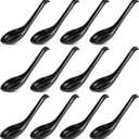 Patelai 12 Pieces Asian Soup Spoons Rice Noodle Japanese Soup Spoons for Home and Kitchen(Black)
