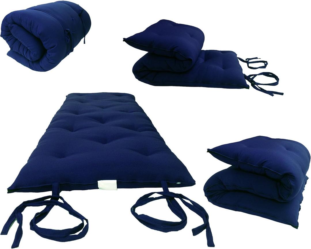 D&D Futon Furniture Traditional Japanese Floor Futon Mattresses, Foldable Cushion Mats, Yoga, Meditaion Single Size 3" Thick X 27" Wide X 80" Long (Navy)