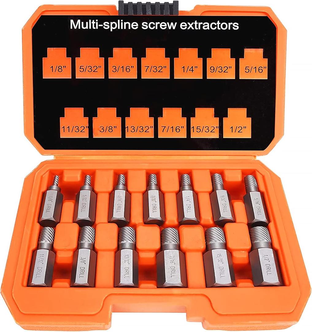 XEWEA 13Pcs Screw Extractor Set Multi-Spline Easy Out Bolt Extractor Kit, Chrome Molybdenum Alloy Steel Hex Head Bolt Remover Tool for Broken Stripped Rusted Bolts Screws Nuts