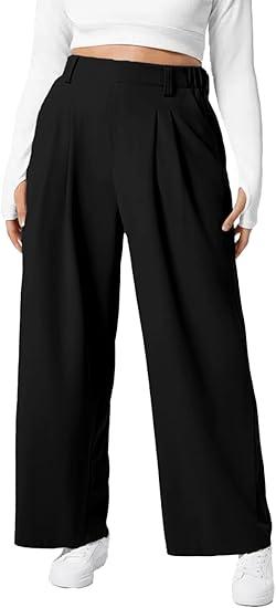 Pants for Women Elastic High Waisted Long Straight Business Casual Work Pants Trousers with Pockets, Size XL