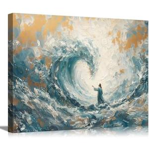 Jesus Canvas Wall Art Christian Jesus Walk On Water Wall Decor Picture Jesus Calms The Storm Poster Print for Living Bedroom Modern Home Decor Prepare To Hang