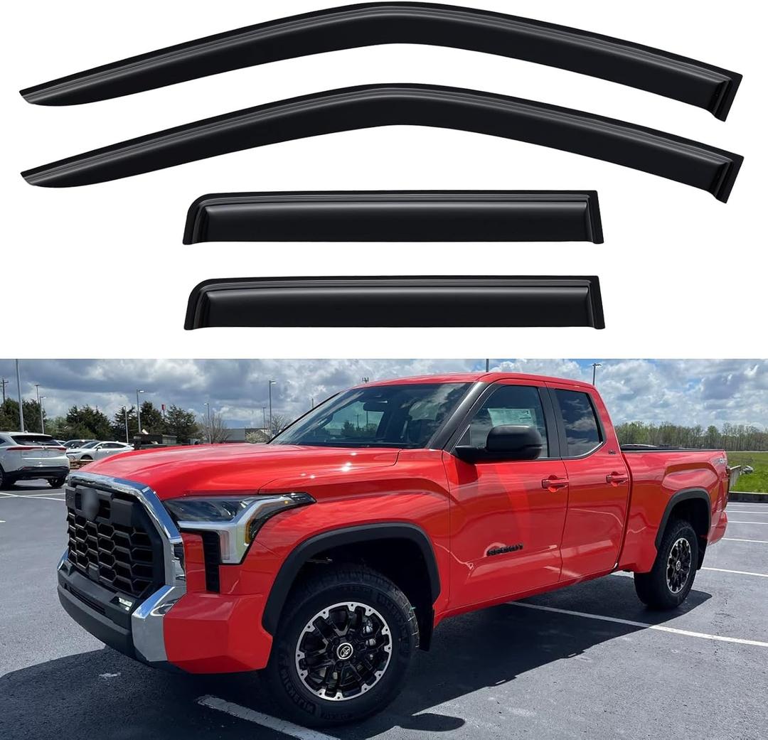 Window Visors Rain Guards for 2022-2026 Toyota Tundra Double Cab, Out-Channel Window Vent Wind Deflectors Visors Shades for 22 23 24 25 26 Tundra Extended Cab