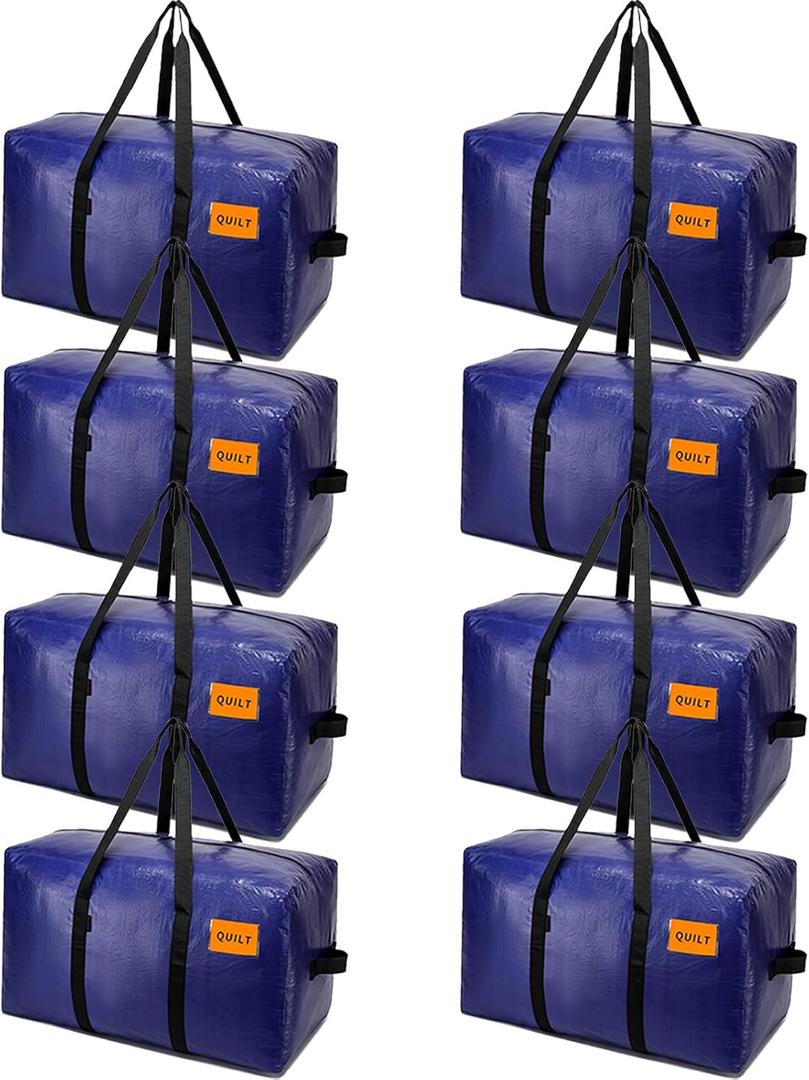KRYSTY 8-Pack Moving Bags and Large Storage Bags with Strong HandlesDurable ZippersHeavy Duty Moving Bags for Space Saving and Moving Supplies