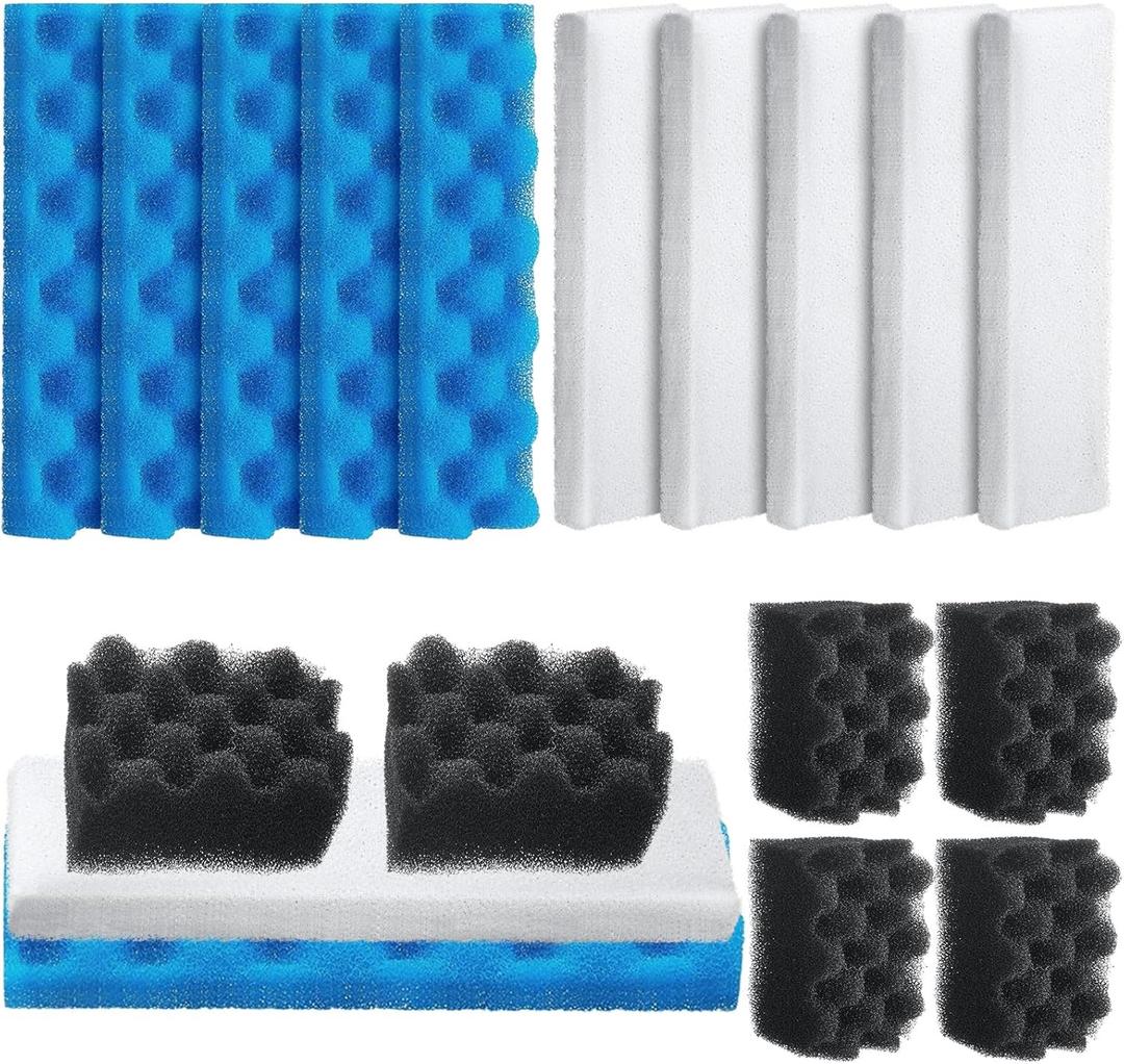 Threlaco 18 Pcs Bio Foam Set Compatible with Fluval 406/407 Aquarium Filters Compatible with Aquarium Filters Including Blue White Black Bio Foam for Replacement Filter Media Kit
