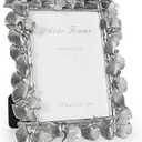 Cuspin Silver 5x7 Picture Frame, Vintage Silver Ornate Leaf Textured Hand-Crafted Resin Frames with Glass Front, Antique Photo Frame for Tabletop Display, Retro Design Home Decor