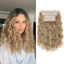 REECHO Clip in Hair Extensions, 4PCS Hair Extensions 14" Short Wavy Invisible Lace Weft Natural Soft Hairpieces for Women  Golden Blonde with Highlights