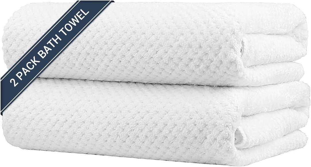 HOMEXCEL Bath Towels Pack of 2, (27 x 54 Inches) Microfiber Ultra Soft Highly Absorbent Bath Towel Set, Lightweight and Quick Drying Towels for Body, Sport, Yoga, SPA, Fitness, White