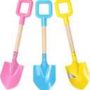 Dsmile 3Pcs Long Beach Shovels 16" Metal Kids Beach Spades Sand Shovels Toys with Wood Handle for Digging Shoveling Snow Sandbox Toys Set for Kids & Adults