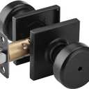 Black Interior Door Knobs for Bathroom & Bedroom, Pismo Doorknob Turn Lock with Square Rosette, Heavy Duty Privacy Door Knob with Lock