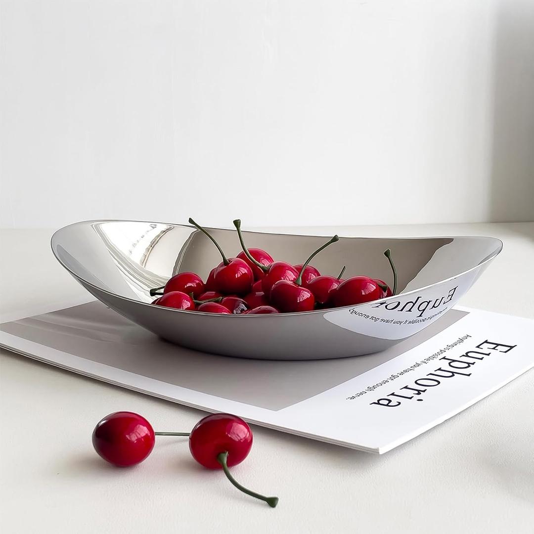 Modern Mirror Polished Stainless Steel Decorative Oval Bowl, Multipurpose Bowl for Kitchen Counter, Coffee Table Centerpiece, Elegant Home Decor Accent for Living Room, Entryway