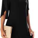 Actcat Women's Casual Loose 3/4 Sleeve Stretch Mesh Wedding Guest Dress Scoop Neck Cocktail Party Formal Dresses (Black, XL)