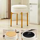 Vanity Stool Chair with Storage Multi-Functional Makeup Stool & Side Table Teddy Velvet, 4cm Foam Support Storage Chairs, 300lb Capacity for Bedroom Living Room Dressing Room (White+Gold)