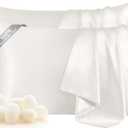 THXSILK Set of 2 100% Silk Pillowcase for Hair and Skin, Both Sides Grade 6A+ Mulberry Silk Pillow Case with Hidden Zipper, Soft and Smooth White Pillowcase, Queen Size 20"x30"