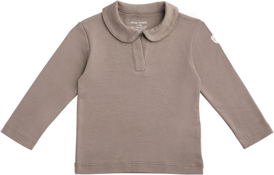 MON CHOU Premium Baby & Toddler Polo Shirt - Luxurious Soft 100% Pima Cotton Long Sleeve Shirts - Organic Cotton Baby Clothes (6-9 Months, Cocoa)9-12