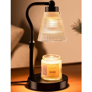 Candle Warmer Lamp for Jar Candles, Height Adjustable & Dimmable with 2/4/8H Timer, 2*50W Halogen Wax Melter Warmer for Home Office Dcor, Flameless & Smokeless, Gift for Women Mom, Black-Clear/1 Pack